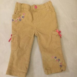 3/6 Mo. Cordaroy Pants with Pink Bows and Flowers